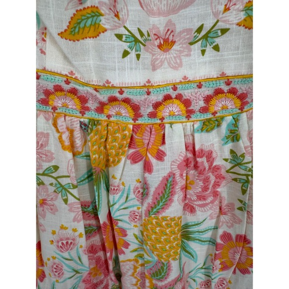 Rachel Zoe Floral Pineapple Smocked Embroidered Tiered Maxi Dress Womens Size 4 - Picture 2 of 14